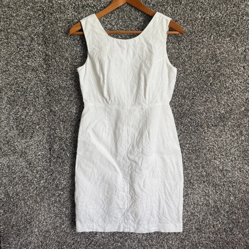 Ellen Ashley White 100% Linen Sleeveless‎ Dress 2 Petite Summer Coastal Bride